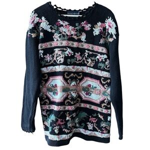 Vintage 80's Daniel Hechter Cottagecore Ugly Sweater Granny Chic 100% Cotton -L